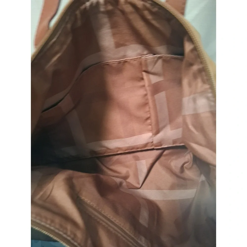 Joy Mangano Cognac Brown Leather Tote Bag Zippered Shoulder‎ Bag Large Carryall